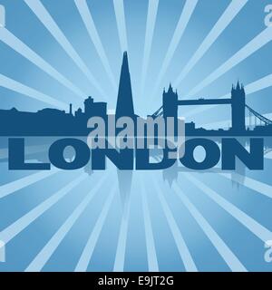 Lo skyline di Londra su blu sunburst illustrazione Illustrazione Vettoriale