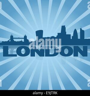 Lo skyline di Londra su blu sunburst illustrazione Illustrazione Vettoriale