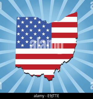 Ohio mappa sulla bandiera blu sunburst illustrazione Illustrazione Vettoriale