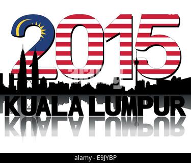 Kuala Lumpur skyline 2015 bandiera testo illustrazione vettoriale Illustrazione Vettoriale