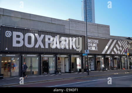 Boxpark Pop-Up Retail Mall in Shoreditch, Londra Foto Stock
