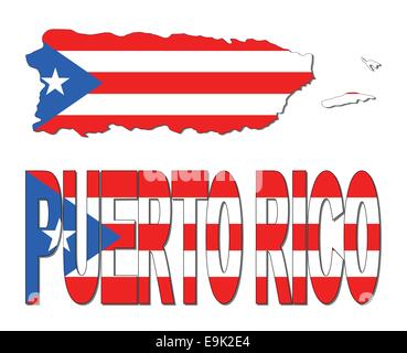 Puerto Rico mappa bandiera e illustrazione di testo Illustrazione Vettoriale