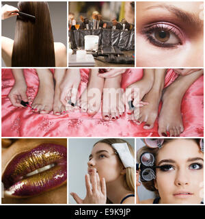 Collage di donne di applicare il make-up Foto Stock