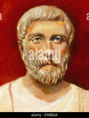 Pitagora di Samo (570 BC-495 BC). Ionico greco filosofo e matematico. Ritratto. Acquerello. Foto Stock