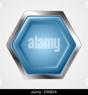 Blu e metallico di forma esagonale logo. Pulsante di vettore di design Foto Stock