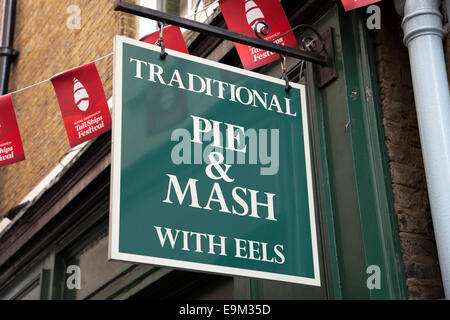 Torta Goddards & Mash shop, Greenwich, London, England, Regno Unito Foto Stock