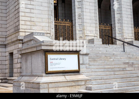 Saint St. Louis Missouri, biblioteca pubblica centrale, esterno, cartello, MO140901044 Foto Stock