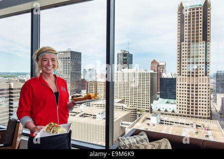 Saint St. Louis Missouri, vista aerea dall'alto, vista, Hilton, hotel hotel hotel alloggio motel motel, tetto, bar lounge pub, tre sessanta, res Foto Stock