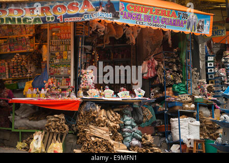 Pressione di stallo in streghe area di mercato di La Paz in Bolivia Foto Stock
