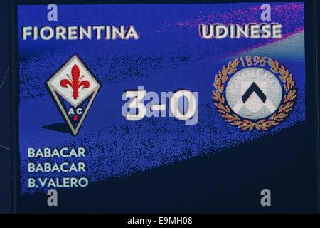 Firenze, Italia. 29 ott 2014. Scoreboard Calcetto : Italiano 'Serie A' match tra Fiorentina 3-0 Udinese al Artemio Franchi Stadium di Firenze, Italia . Credito: Maurizio Borsari/AFLO/Alamy Live News Foto Stock