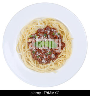 Spaghetti alla Bolognese o bolognese tagliatelle pasta pasto su una piastra isolata Foto Stock