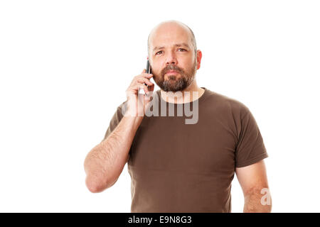 Uomo Barbuto al telefono Foto Stock