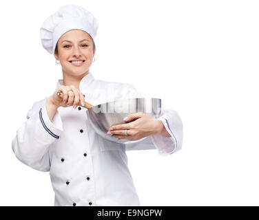 Lo chef femmina con frusta Foto Stock