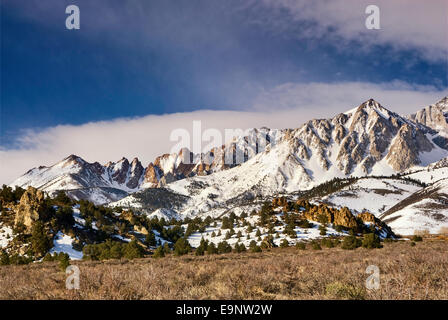 Eastern Sierra Nevada nel tardo inverno, latticello zona di campagna vicino al Vescovo, CALIFORNIA, STATI UNITI D'AMERICA Foto Stock