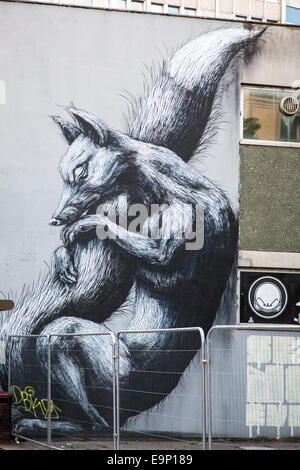 Un gigante di fox murale sulla facciata di un edificio. Foto Stock