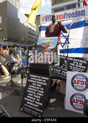 Rally a sostegno di Israele e la persecuzione delle minoranze religiose sotto l'Islam di Union Square a New York City, Agosto 17, 2014. Foto Stock