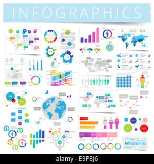 Infographics con icone dati, mappa Mondo grafici ed elementi di design. Foto Stock