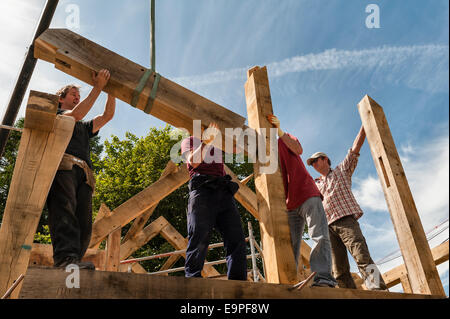 La costruzione di una tradizionale legname di quercia casa incorniciate, Herefordshire, Regno Unito Foto Stock