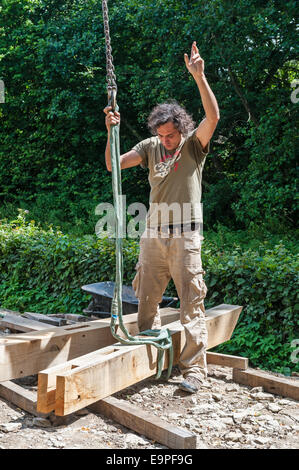 La costruzione di una tradizionale legname di quercia casa incorniciate, Herefordshire, Regno Unito Foto Stock