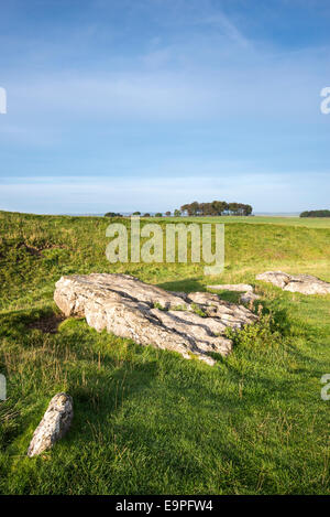 Le pietre a Arbor bassa cerchio di pietra nel Peak District, Derbyshire. Un henge neolitico che è una popolare meta turistica. Foto Stock