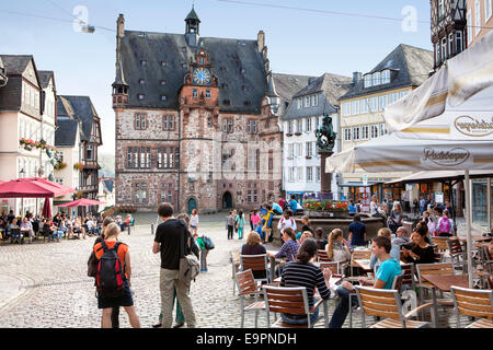 Storico Municipio, la piazza del mercato, centro storico, Marburg, Hesse, Germania, Europa Foto Stock