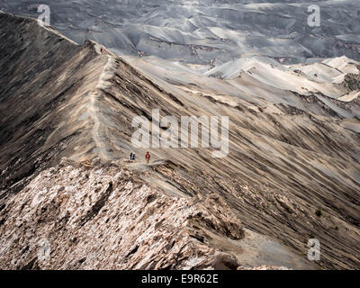 Gli escursionisti a piedi attorno al cerchio di Gunung vulcano Bromo in Java Orientale, Indonesia. Foto Stock