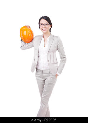 Asian imprenditrice con casco di sicurezza. Foto Stock