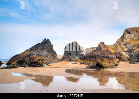 Carnewas e Bedruthan Steps, Cornwall, England, Regno Unito Foto Stock