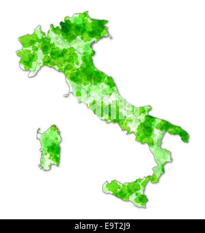 3d Italia mappa verde isolato su sfondo bianco Foto Stock