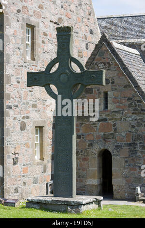 Celtic elevata Cross, St Martin's Cross, all Abbazia di Iona sull isola di Iona nelle Ebridi Interne e Western Isles, costa Ovest di Scotl Foto Stock
