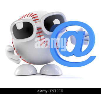 3D render di un carattere di baseball con un indirizzo di posta elettronica simbolo Foto Stock