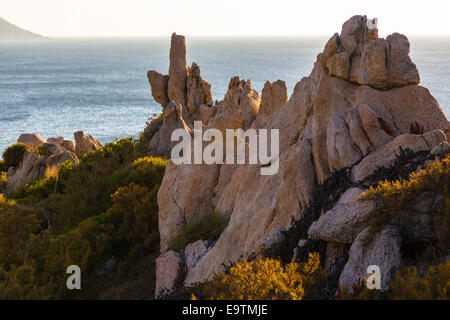 Formazione di roccia presso la costa di Capu di Portu Vecchiu, Corsica Foto Stock