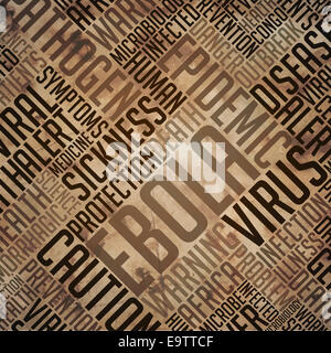 Il virus di Ebola - Concetto di virus. Grunge Wordcloud sulla vecchia carta Fulvous. Foto Stock