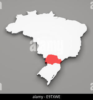 Stato di Paraná sulla mappa di Brasile su sfondo grigio Foto Stock