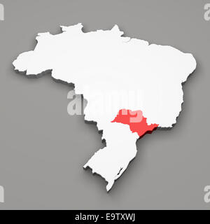 Sao Paulo stato sulla mappa di Brasile su sfondo grigio Foto Stock