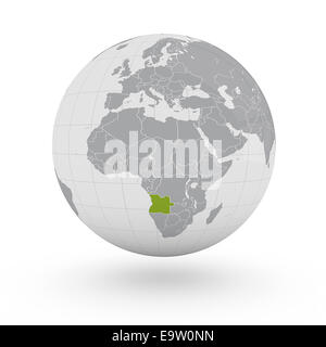 Angola sul globo terrestre isolato su sfondo bianco Foto Stock