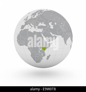 Kenya sul globo terrestre isolato su sfondo bianco Foto Stock