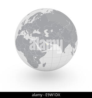 Il Qatar sul globo terrestre isolato su sfondo bianco Foto Stock