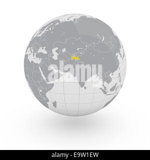 Tagikistan sul globo terrestre isolato su sfondo bianco Foto Stock