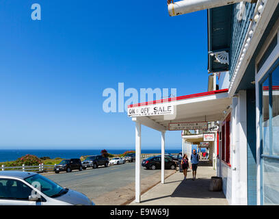 Edifici storici lungo la strada principale di Mendocino, Mendocino County, California del Nord, STATI UNITI D'AMERICA Foto Stock