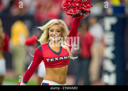 Houston, Texas, Stati Uniti d'America. 2° Nov, 2014. A Houston Texans Cheerleader prima di un gioco di NFL tra Houston Texans e Philadelphia Eagles a NRG Stadium di Houston, TX il 2 novembre 2014. Gli Eagles ha vinto il gioco 31-21. Credito: Trask Smith/ZUMA filo/Alamy Live News Foto Stock