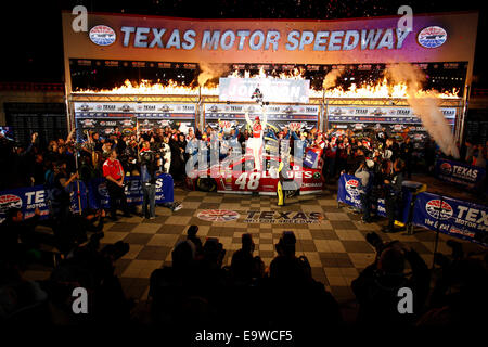 Ft. Vale la pena, TX, Stati Uniti d'America. 2° Nov, 2014. Ft. Vale la pena, TX - Nov 02, 2014: Jimmie Johnson (48) vince la AAA TEXAS 500 al Texas Motor Speedway in Ft. Vale la pena, TX. Credito: csm/Alamy Live News Foto Stock