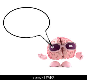 3D render del cervello di un carattere con un vuoto discorso bolla Foto Stock