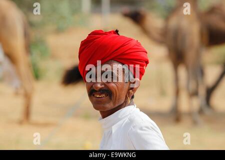 Camel herders portare loro livestocks presso l' annuale Fiera del Bestiame', a Pushkar, nella parte occidentale dello stato indiano del Rajasthan. © Ravi Prakash/Pacific Press/Alamy Live News Foto Stock