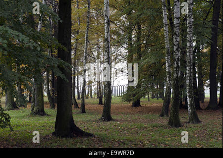 Ottobre 17, 2014 - Auschwitz e Birkenau, Polonia - Auschwitz e Birkenau campi di concentramento edifici sono tuttora circondata da filo spinato e un look out tower. © Hans Van Rhoon/ZUMA filo/ZUMAPRESS.com/Alamy Live News Foto Stock