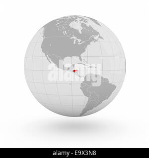 Honduras sul globo terrestre isolato su sfondo bianco Foto Stock