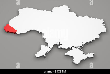 Mappa di Ucraina, divisione regioni, Zakarpattia Foto Stock