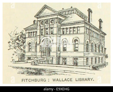 Questa immagine del 1891 mostra una mappa o un disegno di Fitchburg, Massachusetts, raffigurante specificamente la Wallace Library. La biblioteca ha un valore storico significativo per la comunità locale. Foto Stock