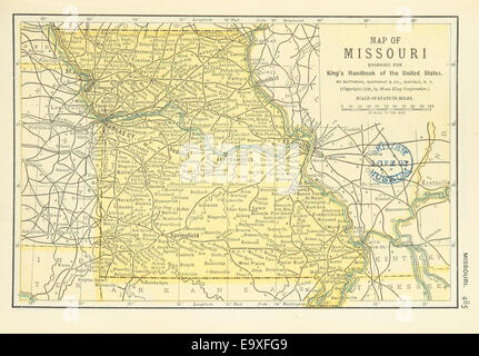 Questa mappa del Missouri del 1891 fornisce uno sguardo dettagliato sulle caratteristiche geografiche, contee e insediamenti dello stato durante la fine del XIX secolo. Comprende città chiave, fiumi e ferrovie importanti per l'economia e lo sviluppo dello stato. Foto Stock