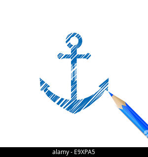 Anchor disegnata con matita blu Foto Stock